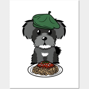 Dog eating Spaghetti - Miniature Schnauzer Posters and Art